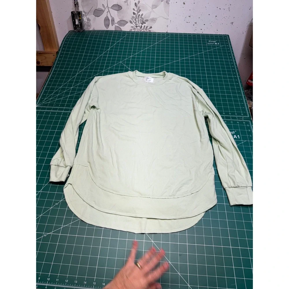 Salty Wave Womens Mint Green Ribbed High Low Hem Long Sleeve Sweatshirt Small